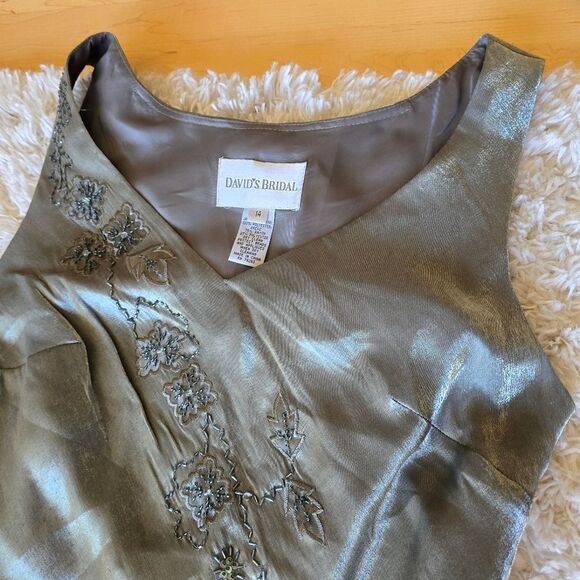 DAVID BRIDAL Y2K Womens Maxi Dress Size 14 Embellished Green Fairy Core - Picture 10 of 12